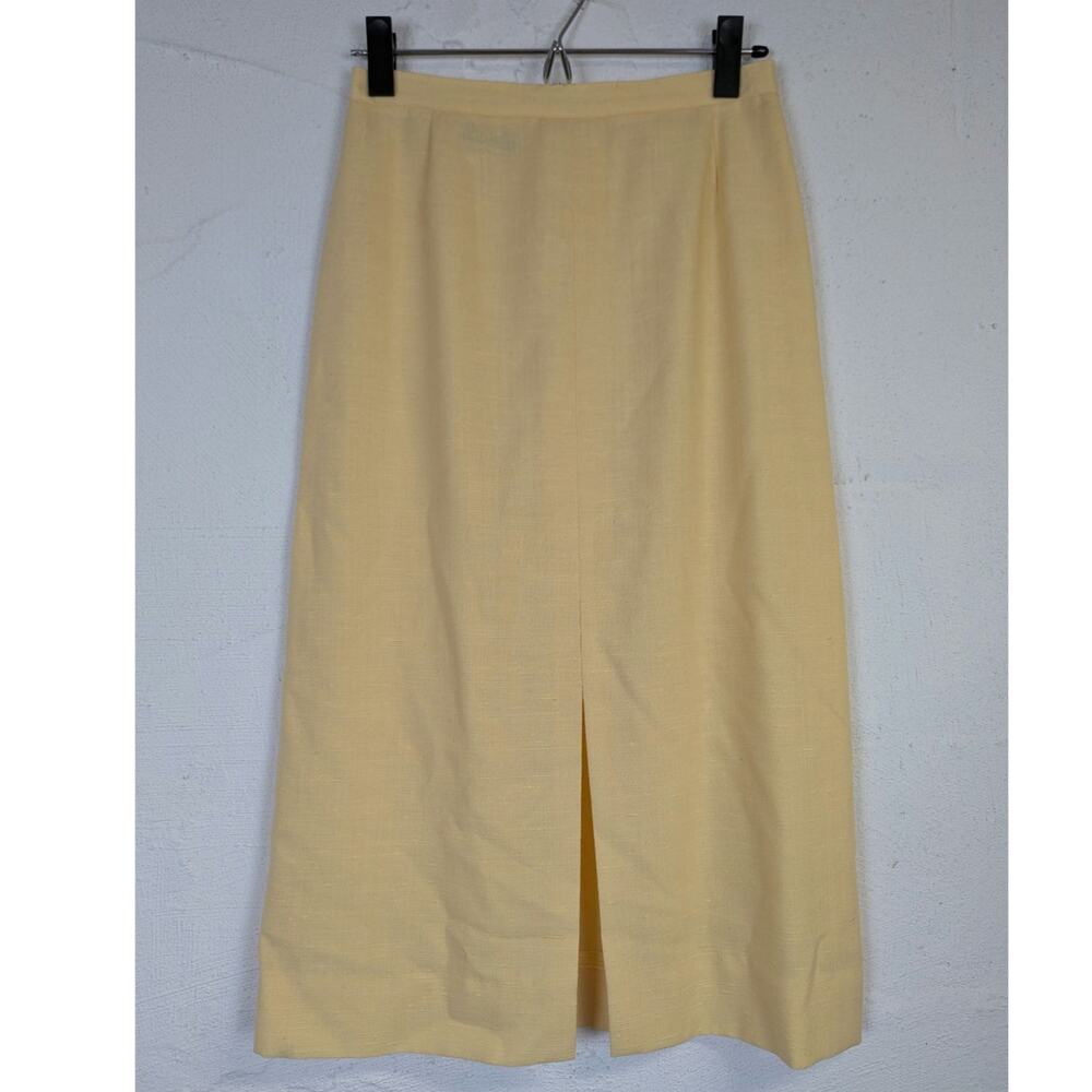 Vtg Linen Butter Yellow Midi Skirt The Villager Classic Office Preppy Slit XS